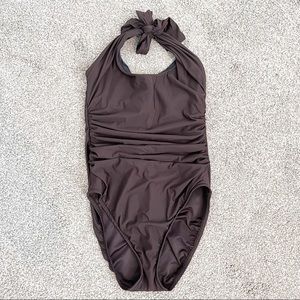 MIRACLESUIT swim halter neck ruched slimming underwire one piece bathing suit 10